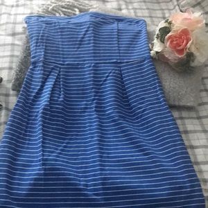Blue & White Striped Strapless Dress